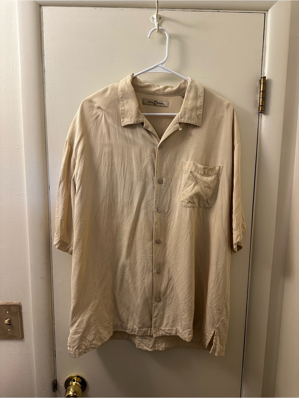 100% Silk Tommy Bahama Men's Light Cream Short-Sleeve Button-Down Shirt